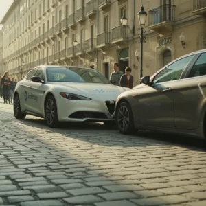 Tamponamento di una Alfa Romeo bianca in car-sharing