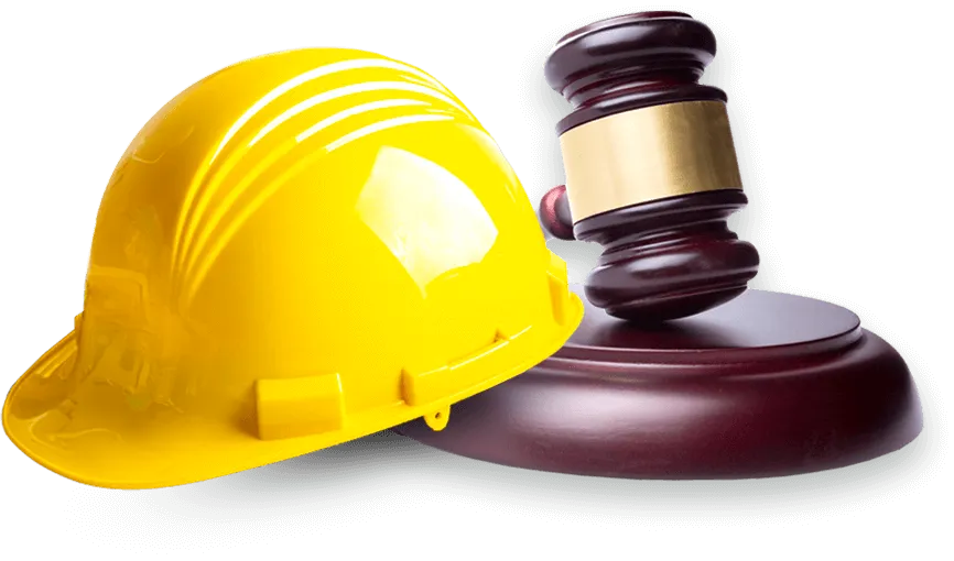 casco giallo lavoro e martello giudice